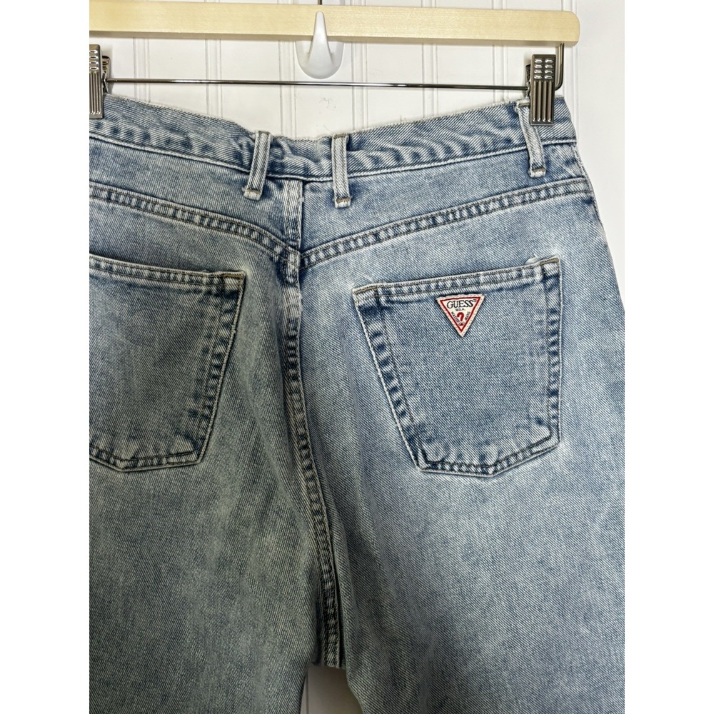 VTG 90s Guess Jean *31 AST050 Hi Rise Tapered Rigid Denim Light Wash USA Mom